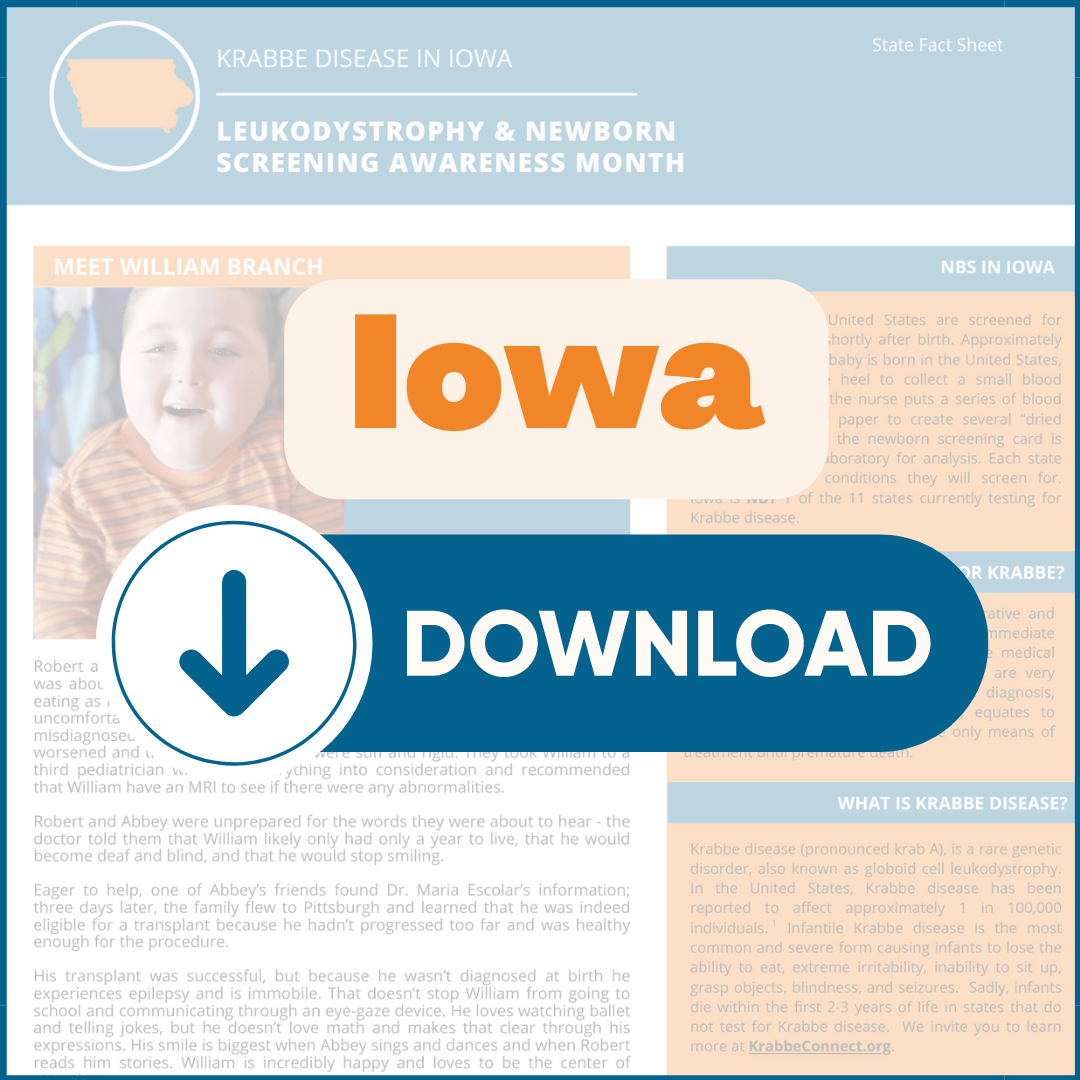 2023 Hoja Informativa de Pruebas de Detección en los Recién Nacidos para la enfermedad de Krabbe en Iowa